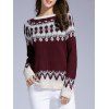 À manches longues col rond Patterned Sweater - Rouge vineux S