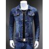 Turn-Down Collar Holes Bleach Wash design manches longues hommes d  'Denim Jacket - Bleu 2XL