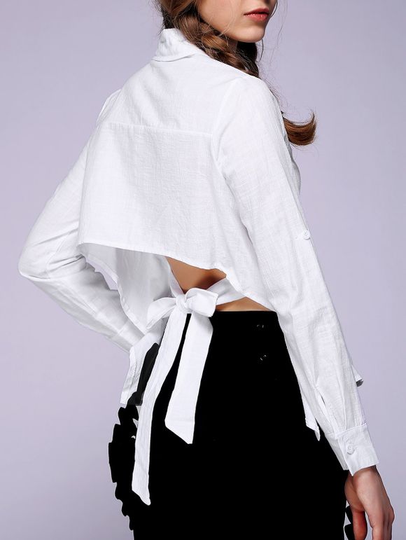 Shirt de couleur Women 's  Backless solide - Blanc S