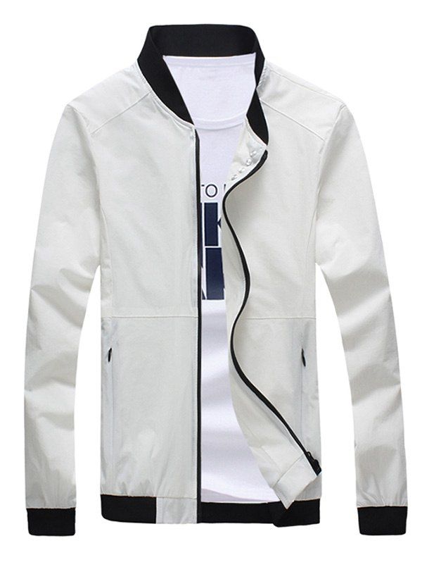 

Zipper Pocket Rib Splicing Long Sleeve Men's Jacket, White