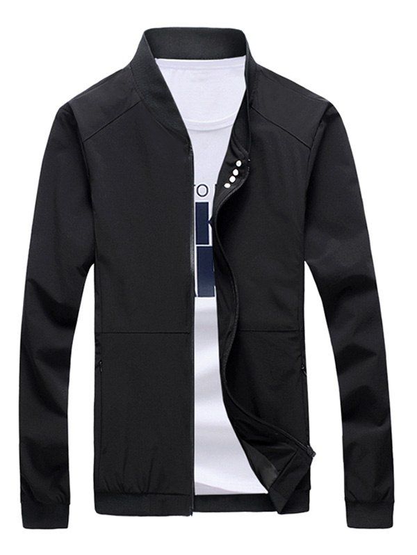 

Zipper Pocket Rib Splicing Long Sleeve Men's Jacket, Black