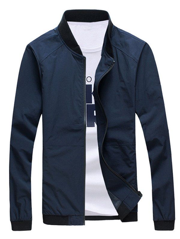 

Zipper Pocket Rib Splicing Long Sleeve Men's Jacket, Cadetblue