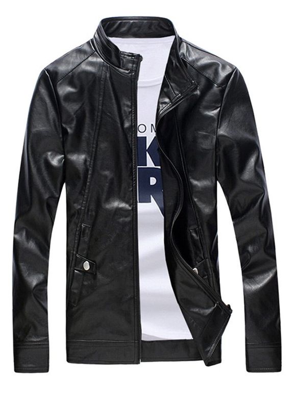 Snap bouton sertis stand d 'Collar Men  Faux Leather Jacket - Noir L