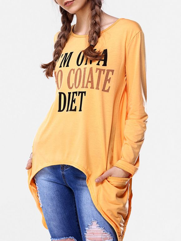Lettre Pocket Design T-shirt pour les femmes - Douce Orange L
