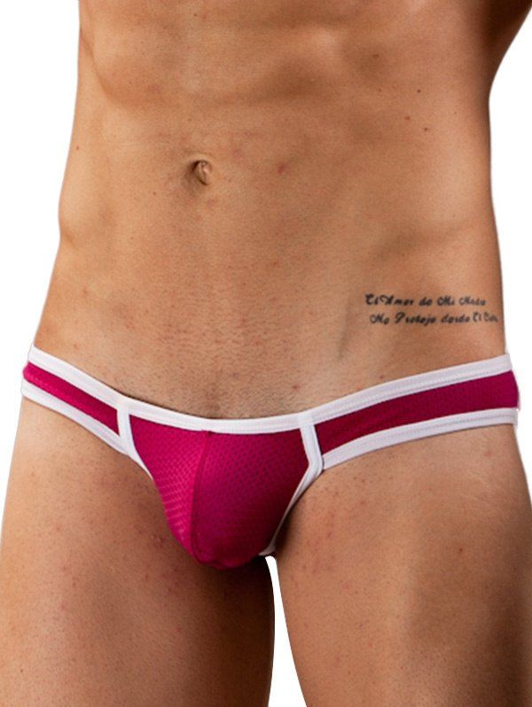 

Low Waist Hollow Out Mesh Hit Color U Convex Pouch Briefs For Men, Rose madder