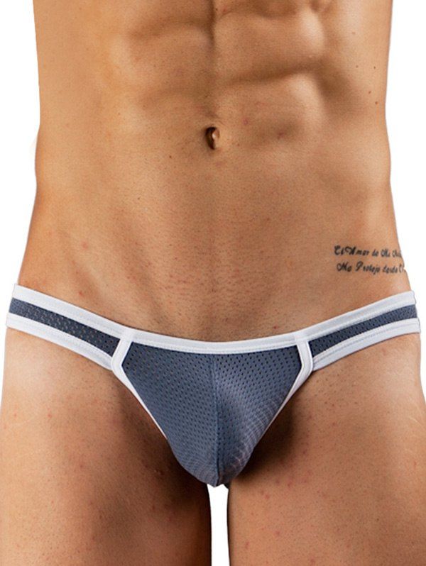 

Low Waist Hollow Out Mesh Hit Color U Convex Pouch Briefs For Men, Deep gray