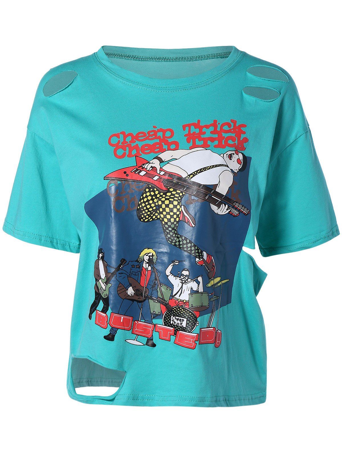 

Ripped Cartoon Printed T-Shirt, Green