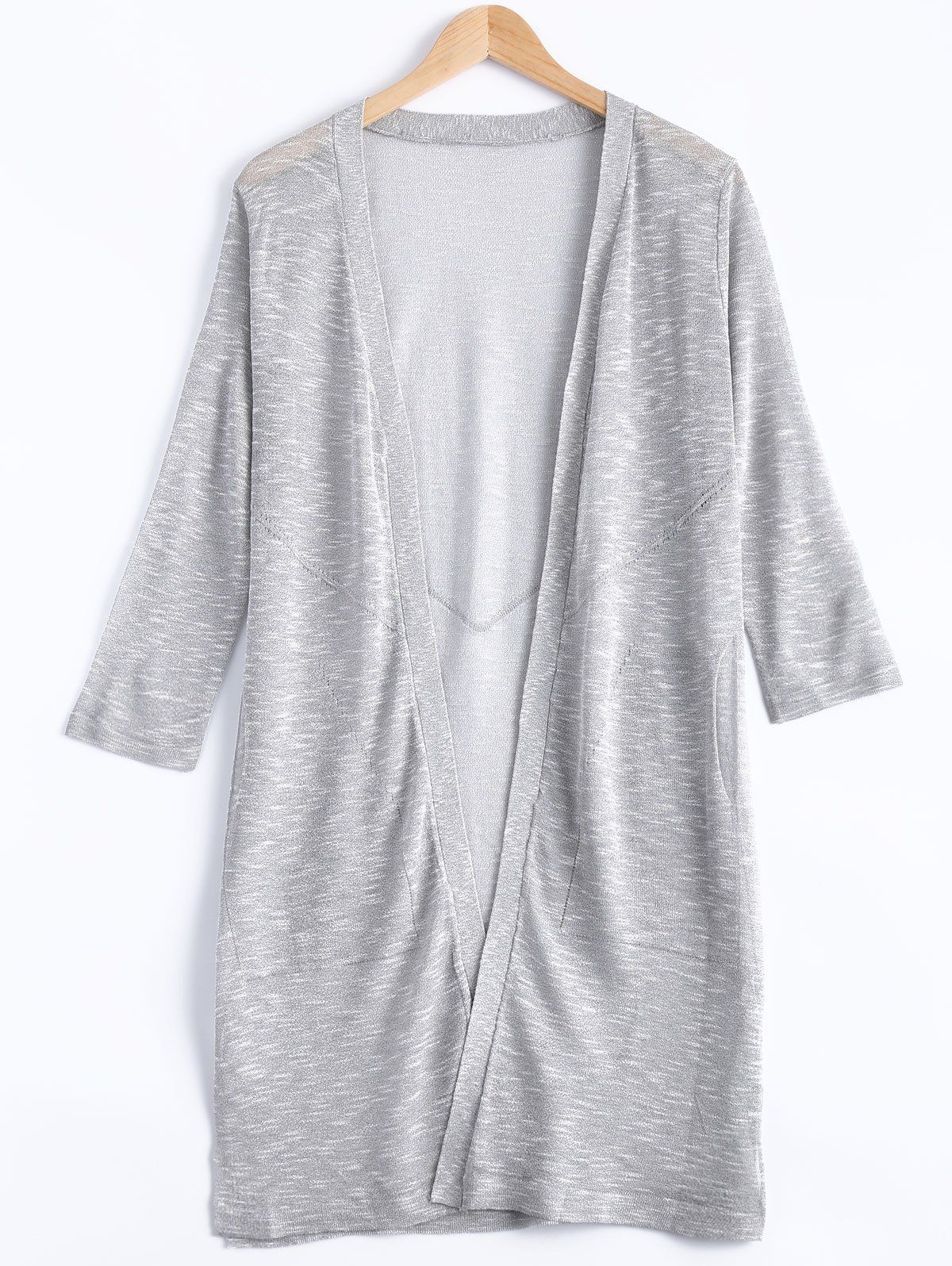 

Simple Collarless Heather Knitted Cardigan For Women, Gray