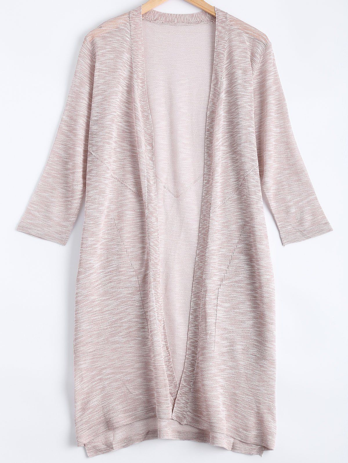 

Simple Collarless Heather Knitted Cardigan For Women, Apricot