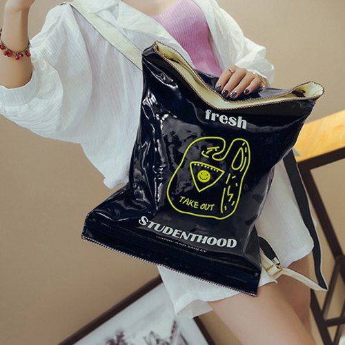 

Trendy Magnetic Closure and Letter Print Design Women's Backpack, Black