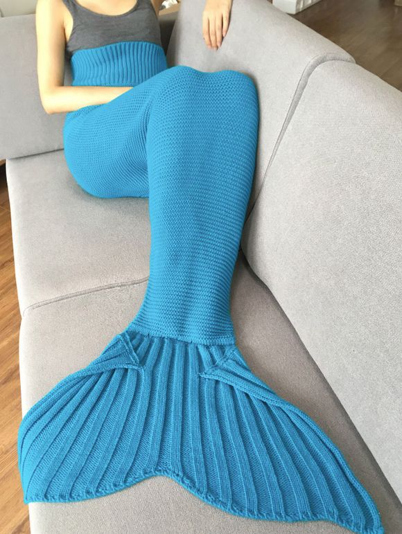 Couverture Design Queue de Sirène Tricotée Couleur Unie pour Adulte Haute Qualité - Bleu clair 