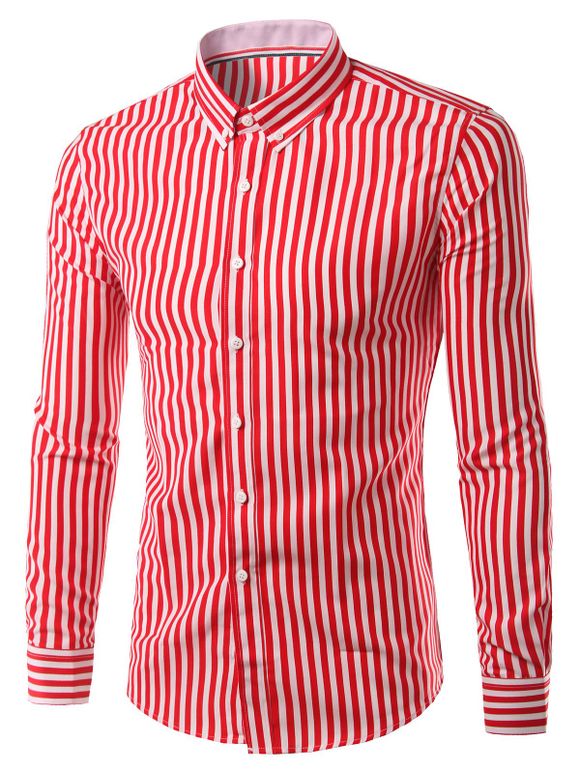 Tournez-Down Collar Plus Size Vertical Stripe manches longues bouton-Down Men 's  Shirt - Rouge 5XL