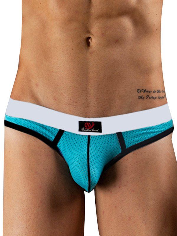 

Color Block Exposed Buttocks Low Waist U Pouch Briefs For Men, Lake blue