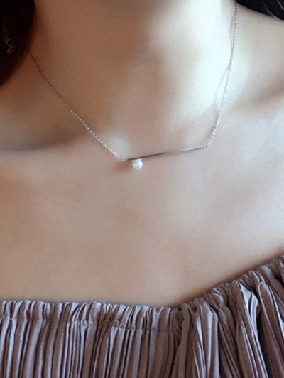 Élégant Faux collier de perles Bar - Argent 