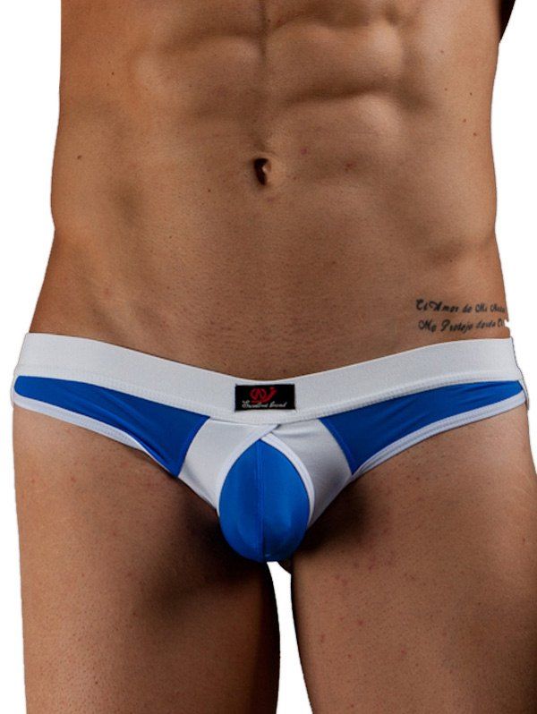 

Color Block Exposed Buttocks Low Waist U Pouch T-Back Briefs For Men, Blue