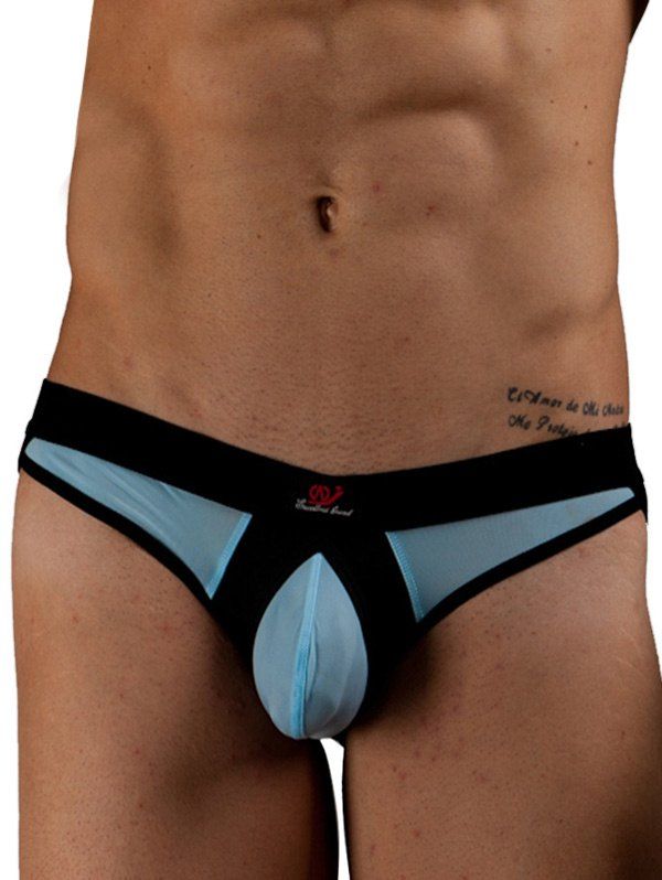 

Color Block Exposed Buttocks Low Waist U Pouch T-Back Briefs For Men, Light blue