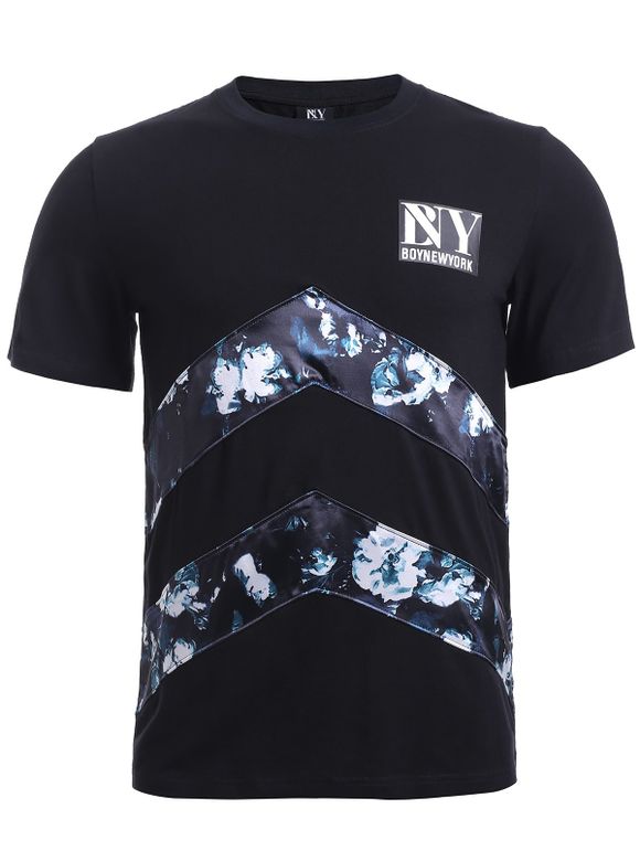 Floral Applique Spliced ​​T-shirt - Noir XL