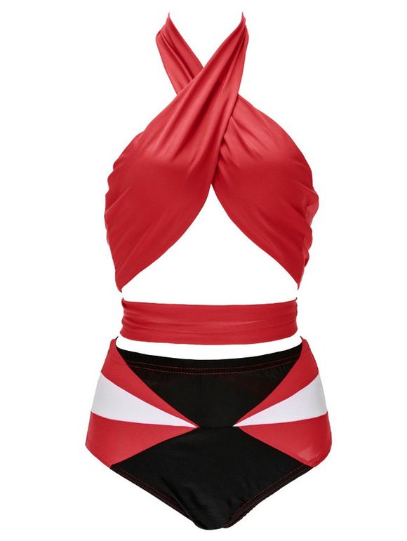Backless Hit Couleur Bikini - Rouge et Blanc XL