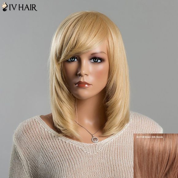 Lisse Moyen Adduction Side Bang Siv perruque de cheveux humains s 'Superbe femmes - Brun Avec Blonde 
