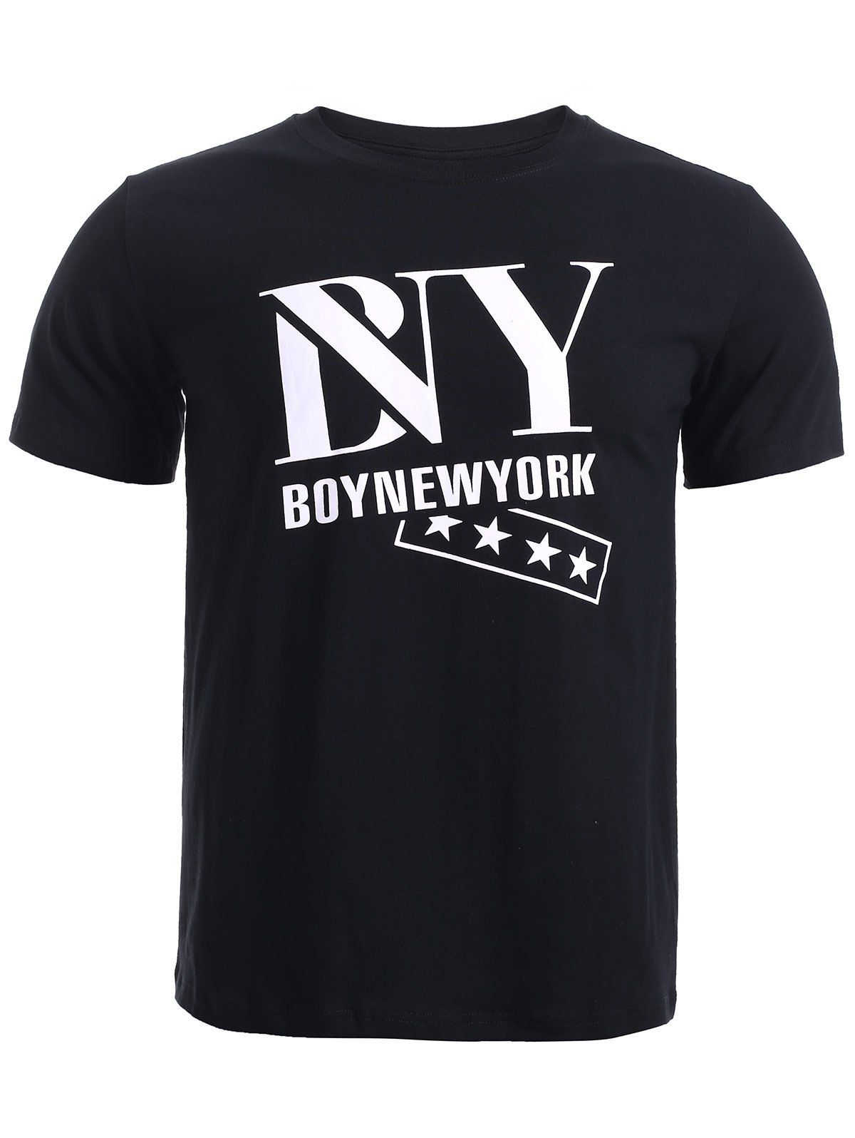 

BoyNewYork Star Printing Solid Color T-Shirt, Black