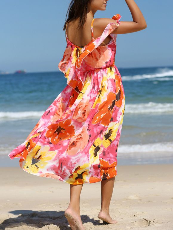 Floral Colorful Robe imprimée en mousseline de soie Overlay - Tangerine L
