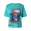 Ripped Cartoon Printed T-Shirt - Vert ONE SIZE