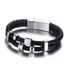 Rock Style géométrique tissé en cuir Faux Layered Charm Bracelet noir pour les hommes - Noir 