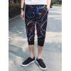 Lace-Up Colorful Linellae Print Beam Feet Men's Cropped Pants - multicolore L