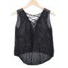 Sweet Asymmetric Crochet Lace Up See-Through Knitted Tank Top - Noir ONE SIZE
