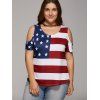 Oversized Cold Shoulder American Flag Print T-Shirt - Rouge et blanc et bleu 5XL