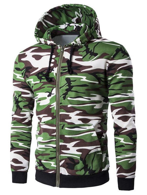 s 'Sweatshirt à capuche Camo Rib Zip épissage Up Men - VERT D'ARMEE Camouflage 2XL