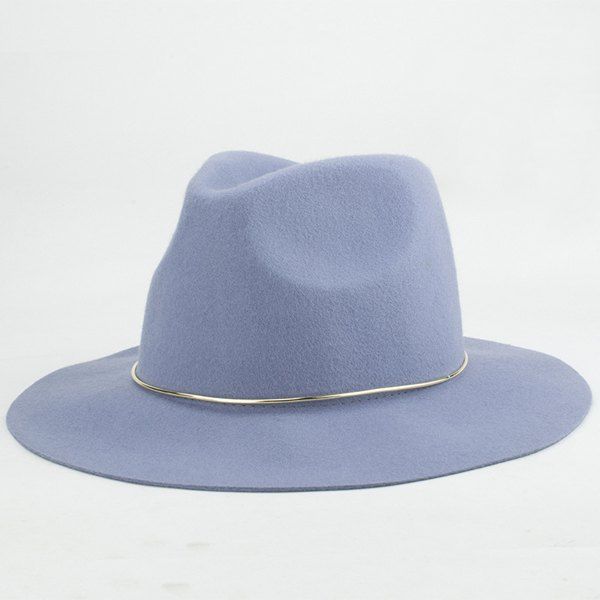 

Charming Pure Color Metal Ring Charm Women's Fedora, Light blue