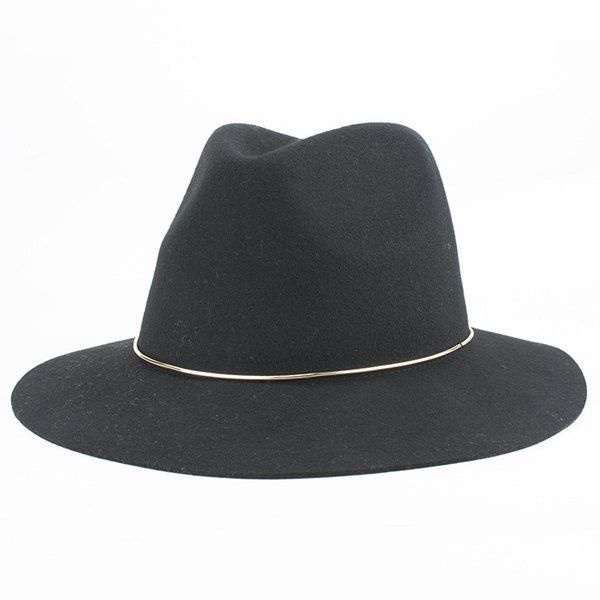 

Charming Pure Color Metal Ring Charm Women's Fedora, Black
