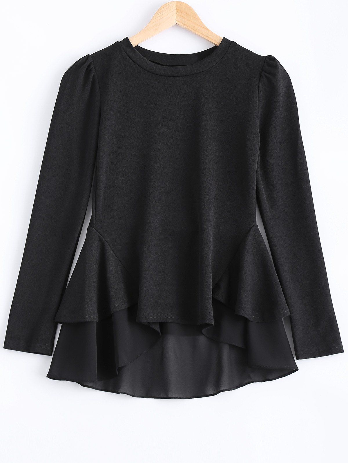 [41% OFF] 2021 Simple Pure Color Flounce Layered Top For Women In BLACK ...