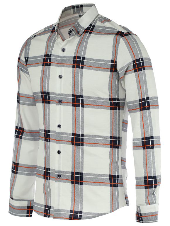 Motif à carreaux Turn-Down Collar manches longues bouton-Down Men 's  Shirt - Blanc 2XL