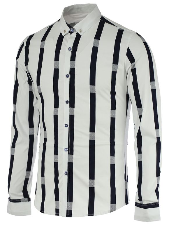 Vertical Stripe Motif épissage turn-down col boutonné à manches longues Men 's  Shirt - Blanc 2XL