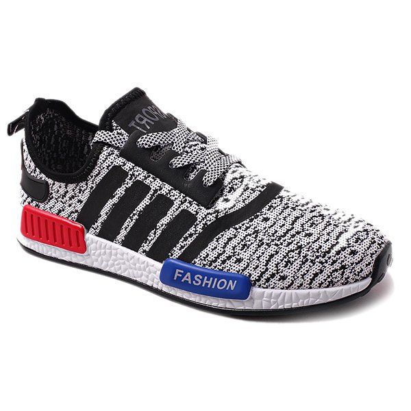 

Stylish Striped and Tie Up Design Men's Athletic Shoes, Black and grey