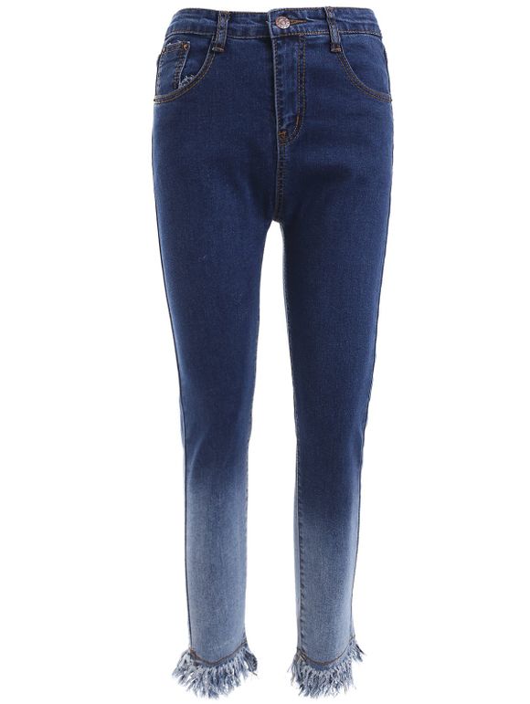Femmes Élégant  's Gradient Couleur frangée Slimming Jeans Denim - Bleu profond XL