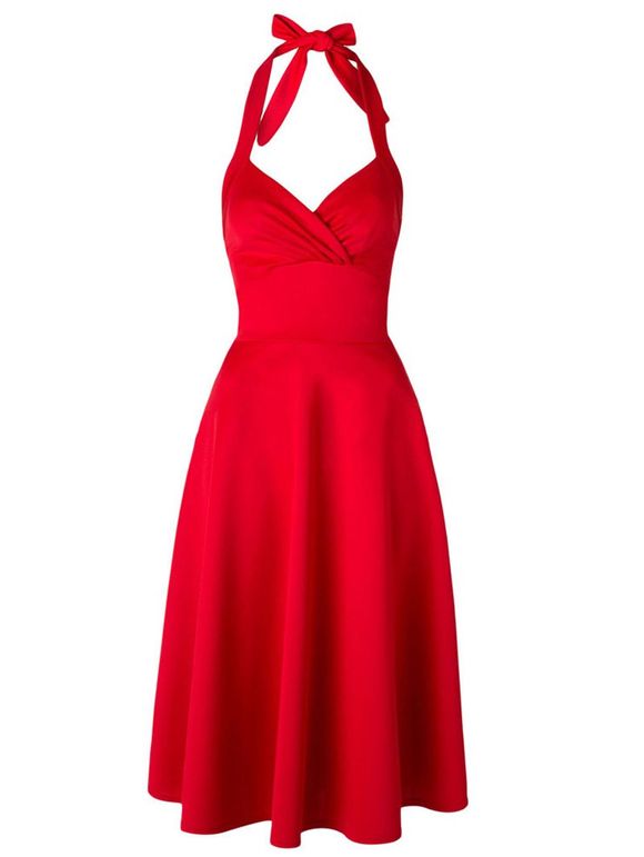 Retro Halter Neck Backless sweetheart Wrap Robe patineuse - Rouge L