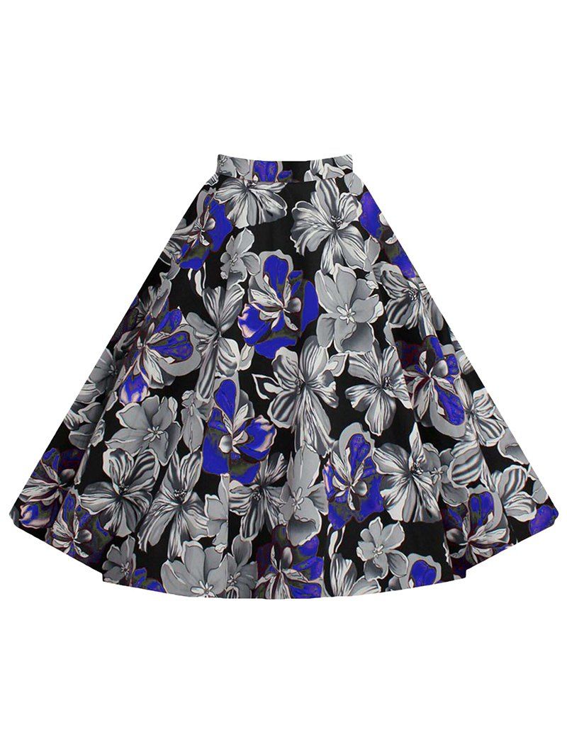 

Vintage Floral Printed Skater Skirt, Blue