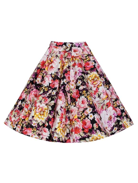 Vintage Colorful Floral jupe imprimée - Rose 2XL
