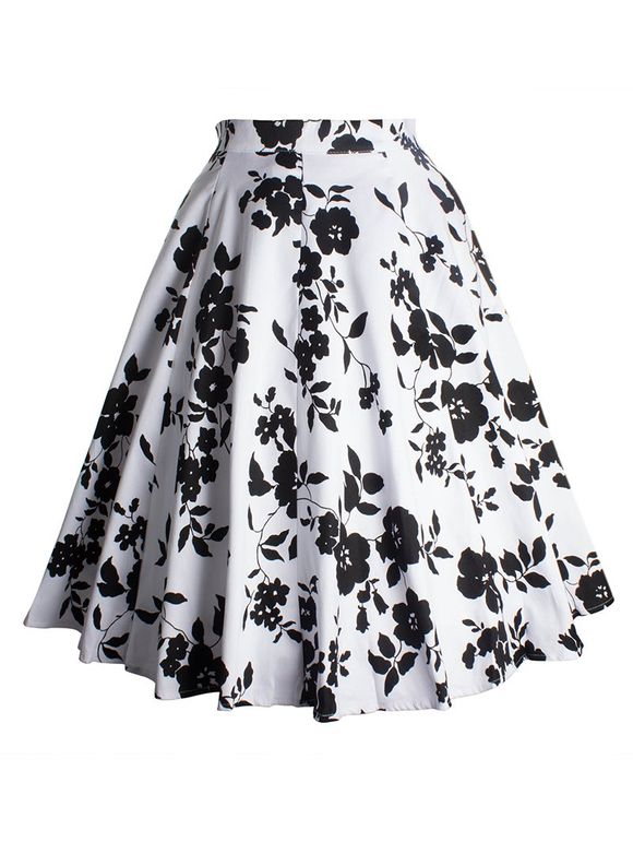 Vintage Flower jupe imprimée - Blanc et Noir 2XL