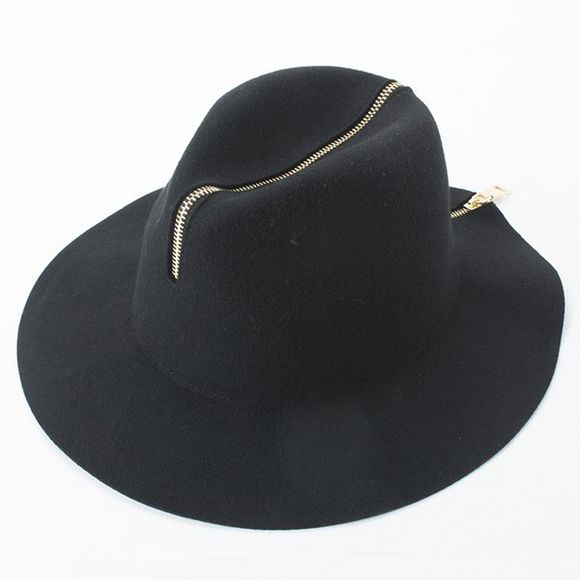 Trendy Faux Suede plaqué or Retour Zipper Fedora Hat pour les femmes - Noir 