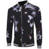 Floral Print Varsity Stripe Version Zippered Men  's Jacket - Noir 3XL