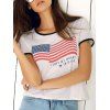 T-Shirt Femme Trendy Round Flag Neck Imprimer l  ' - Blanc M