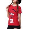 Cute Round Collar Cartoon Print Slimming Women's T-Shirt - Rouge XL