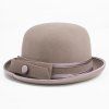 Elégant Bowknot Embellished Flanging Felt Fedora Hat pour les femmes - Pale Rose Gris 