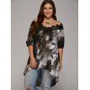 Blouse Grande Taille Haute-Basse Effet en Dentelle - Gris XL