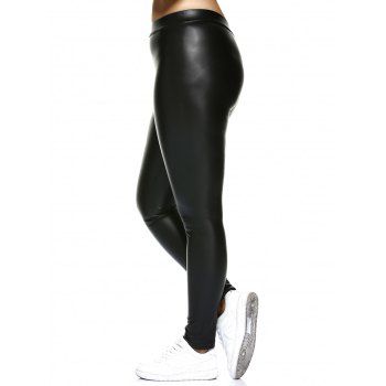 Solid fleece lined faux leather plus size legging in black