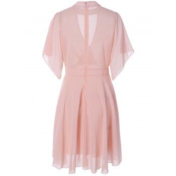 dress pleated petal sleeve chiffon knee pastel length pink